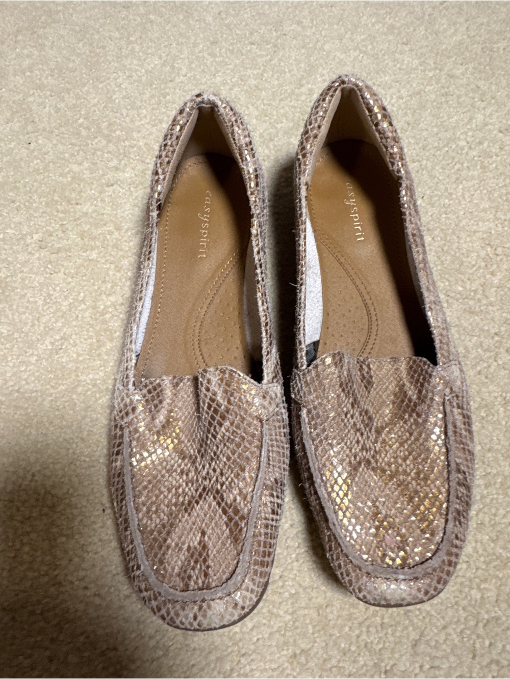 Easy Spirit Taupe Snake-Print Slip-On Loafers